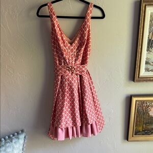 Eva Franco Coral and Cream Patterned Midi Dress